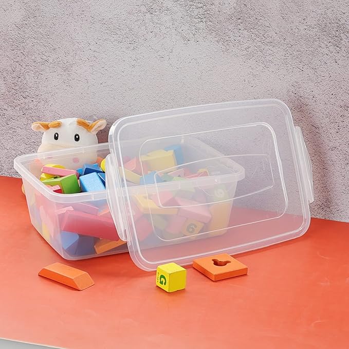 Pekky 6.5 Quart Clear Storage Bin Plastic Latching Box with Lid 4 Packs