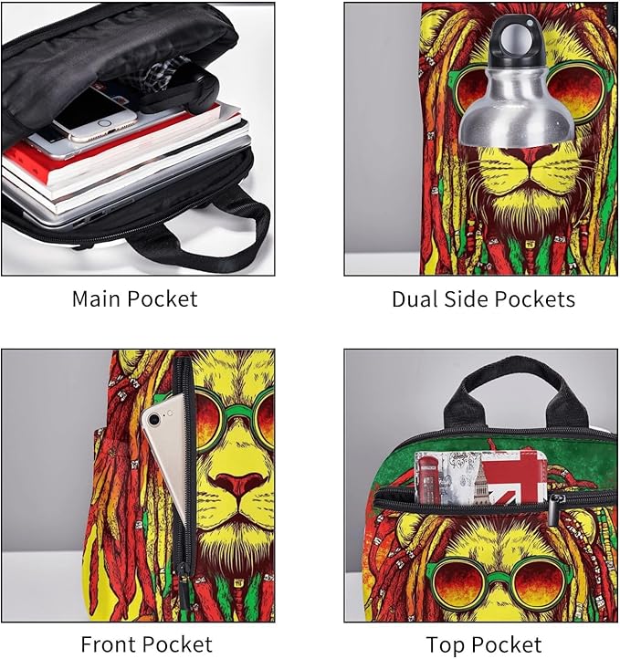 Backpack for Hiking Travel jamaican rasta flag rastafarian reggae lion Bookbag