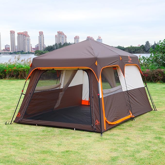 KTT Extra Large Tent 6-10-12-14 Person(A)Family Cabin Tents2 Rooms3 Doors and 3 Windows with MeshStraight WallWaterproofDouble LayerBig Tent for OutdoorPicnicCampingFamily Gathering