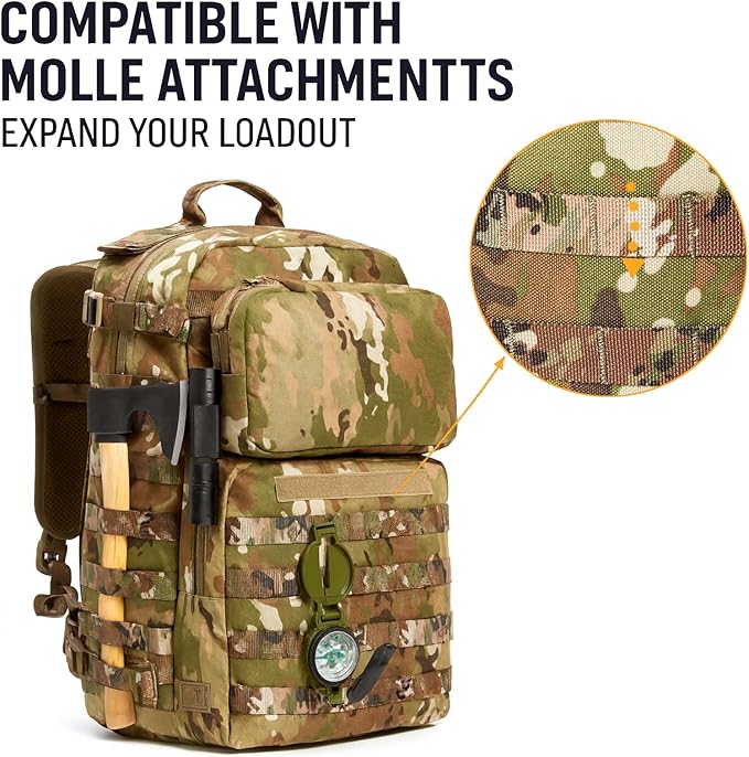MT Military Rucksack Style Assault Pack Compatible with FILBE System – Tactical MOLLE Backpack for Outdoor Hiking Camping Hunting – Modular 30L Capacity OCP