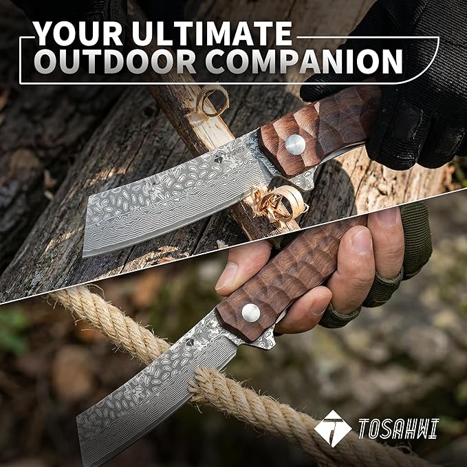 Pocket Knife Damascus Steel 3.54 Tanto Blade Folding Knife for Rosewood Handle with Clip for Men Women for EDC Camping Gift