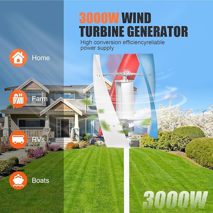 3000W Wind Turbine Generator Kit12V/24V Vertical Axis Wind TurbineMaglevs Winds Generator With ControllerQuiet 3 Leaves Small Household Windmill For Boats Terraces Cabins HomeIndustrial Energy