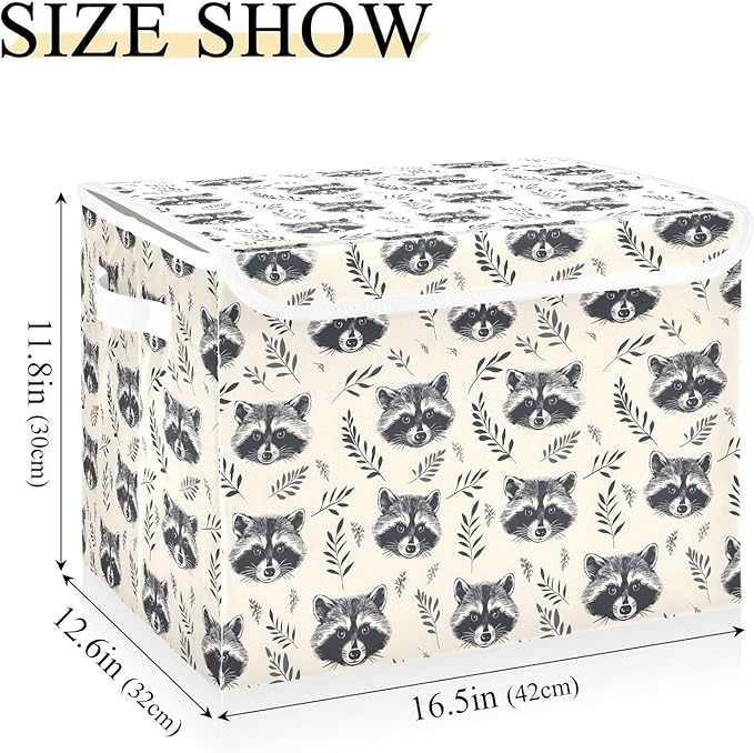 MNSRUU Containers Baskets with Lids Animal Raccoon Head Foldable Storage Bins Organizer with Lid Collapsible Storage Boxes for Home Bedroom Closet Office