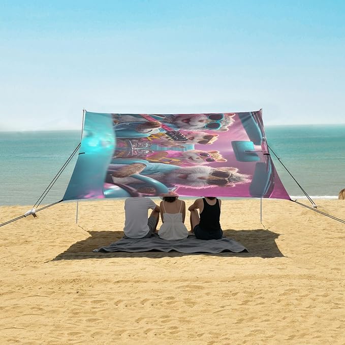 ALAZA Hamster Driving Funny Animals Beach Tent Sun Shelter UPF50+ Protection Beach Shade Canopy w/ 4 Sandbags for Outdoor Camping Fishing Backyard Fun Picnic 10x9 ft