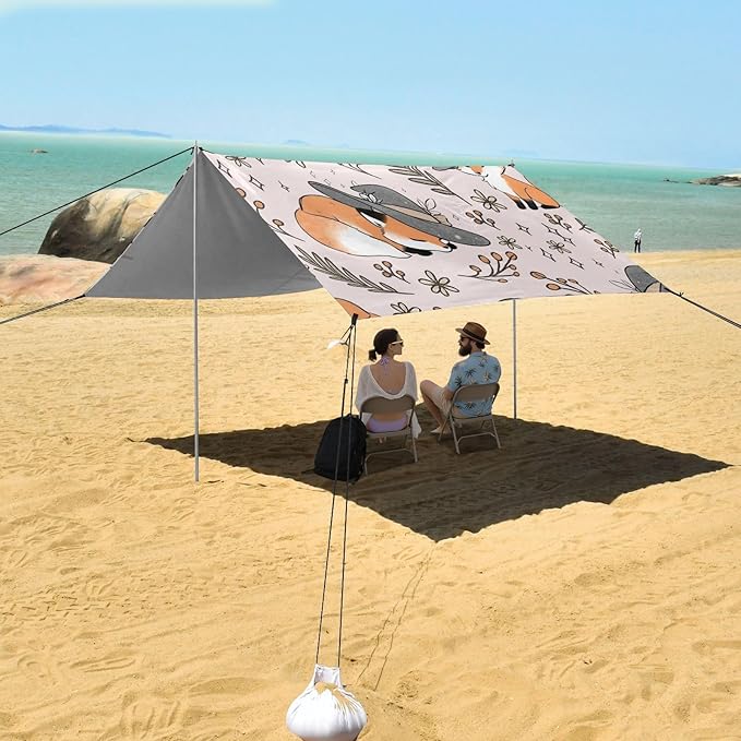 ALAZA Fox Magic Hat Grass Pattern Beach Tent Sun Shelter Portable Canopy Sunshade for Outdoor Camping Picnics Backyard Fun 10x9 ft