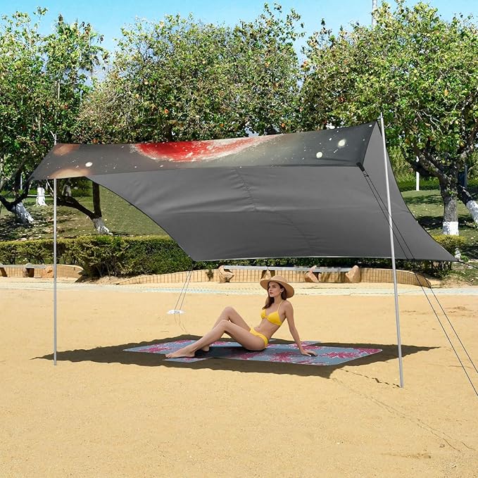 ALAZA Christmas Sloth Animal Series Santa Claus Hat Beach Tent Sun Shelter Portable Canopy Sunshade for Outdoor Camping Picnics Backyard Fun 10x9 ft
