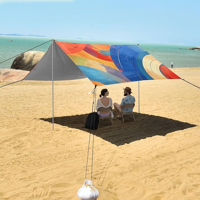 Indianred Tie-dye Background Vibrant Colors and Swirling Patterns Tie-dye Pattern Beach Tent UPF50 Lightweight Large Sun Shelter with Sandbags Sand Shovel Poles for Camping Picnics