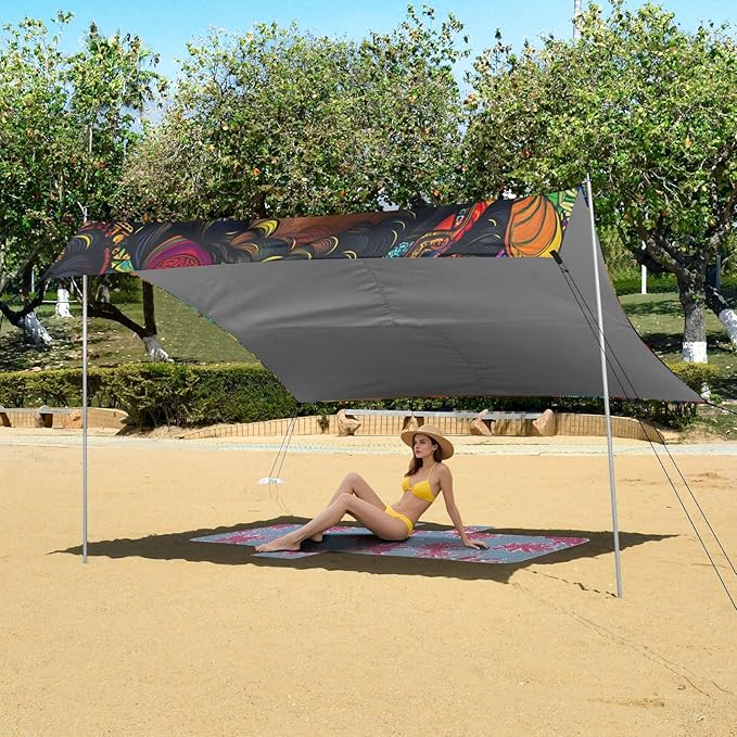 ALAZA African American Woman Bohomian Beach Tent Sun Shelter UPF50+ Protection Beach Shade Canopy w/ 4 Sandbags for Outdoor Camping Fishing Backyard Fun Picnic 10x9 ft