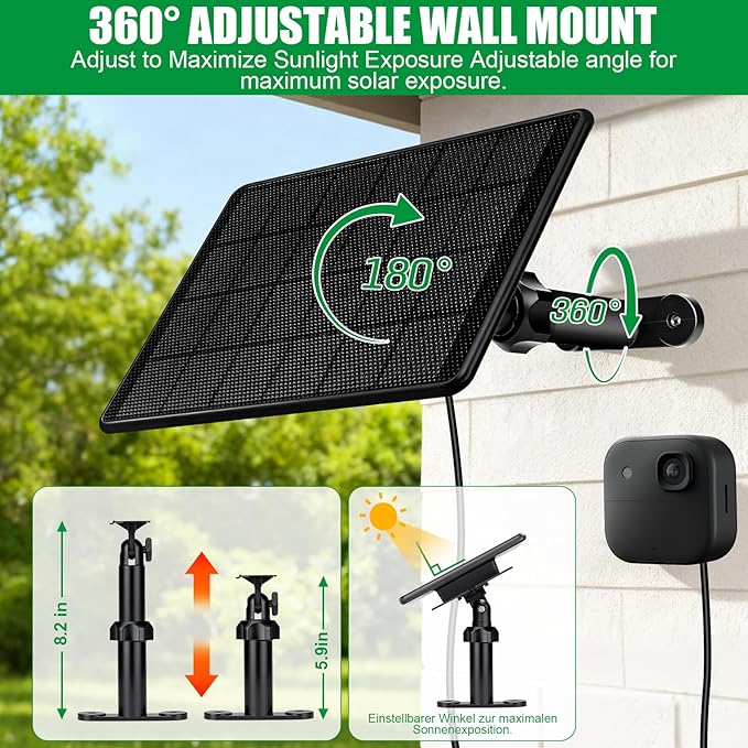 6W Solar Panel for Blink Camera Solar Charger with Battery Compatible with Blink Outdoor 4(4th Gen)/(3rd Gen) XT3/XT2/XT Camera with USB-C to Micro USB Port Adapter 9.8ft Cable IP66 Waterproof