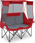 Teenyyou Double Camping Chair with Canopy Shade 660lbs Heavy Duty Beach Chair Portable Folding 2 Person Camping Loveseat with Cup Holder and Storage Bag for Lawn Beach Outdoor Sport(Red and Grey)
