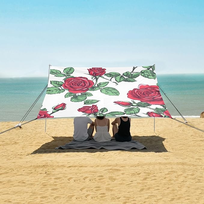 ALAZA Roses Flower for Summer Beach Tent Sun Shelter Portable Canopy Sunshade for Outdoor Camping Picnics Backyard Fun 10x9 ft