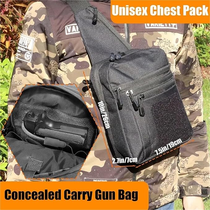 Tactical Pistol Gun Case Shoulder Bag Outdoor Hiking Hunting Camping Chest Bag with Gun Holster