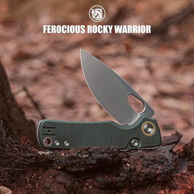 Vosteed EDC Knife 2.99 14C28N Steel Wider Blade Green Micarta Handle Top Liner Lock Folding Pocket Knives with Clip for Men &amp Women Survival Camping - Porcupine A2603