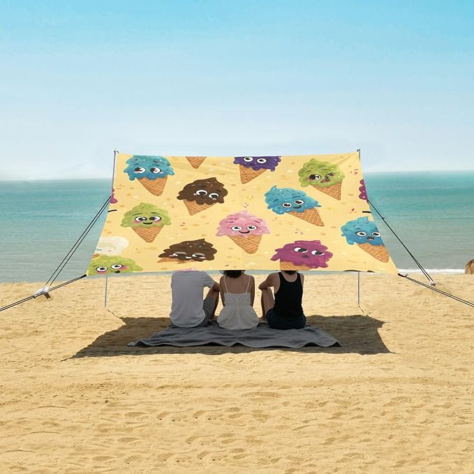 ALAZA Colorful Ice Cream Pattern Beach Tent Sun Shelter Portable Canopy Sunshade for Outdoor Camping Picnics Backyard Fun 10x9 ft