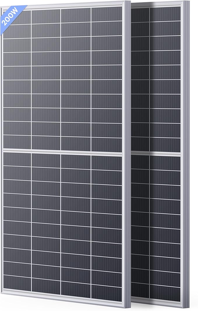 N-Type 16BB 400W Bifacial Solar Panel 2×200W Solar Panels for 12V/24V Battery Systems 25% High Efficiency Dual-Module Anti-Shade Design for RV Van Marine Rooftop Home Off-Grid