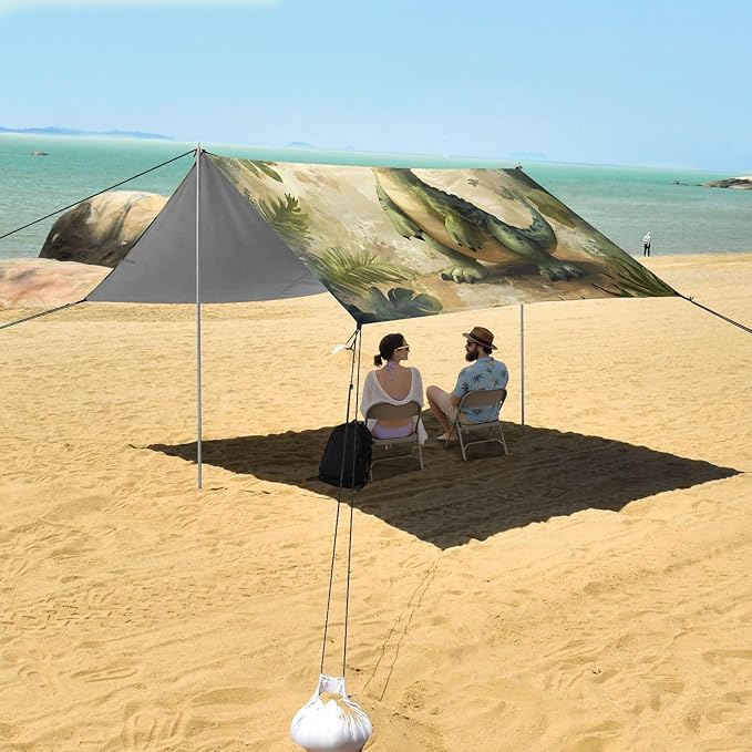 ALAZA Cute Dino Baby Dinosaur Beach Tent Sun Shelter UPF50+ Protection Beach Shade Canopy w/ 4 Sandbags for Outdoor Camping Fishing Backyard Fun Picnic 10x9 ft