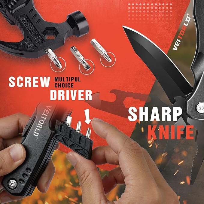 VEITORLD Gifts for Men Dad Him Fathers Day Unique Anniversary Birthday Gifts Idea for Men Him Husband Boyfriend All in One Tools Hammer Multitool Camping Hunting Hiking Presents Cool Gadgets