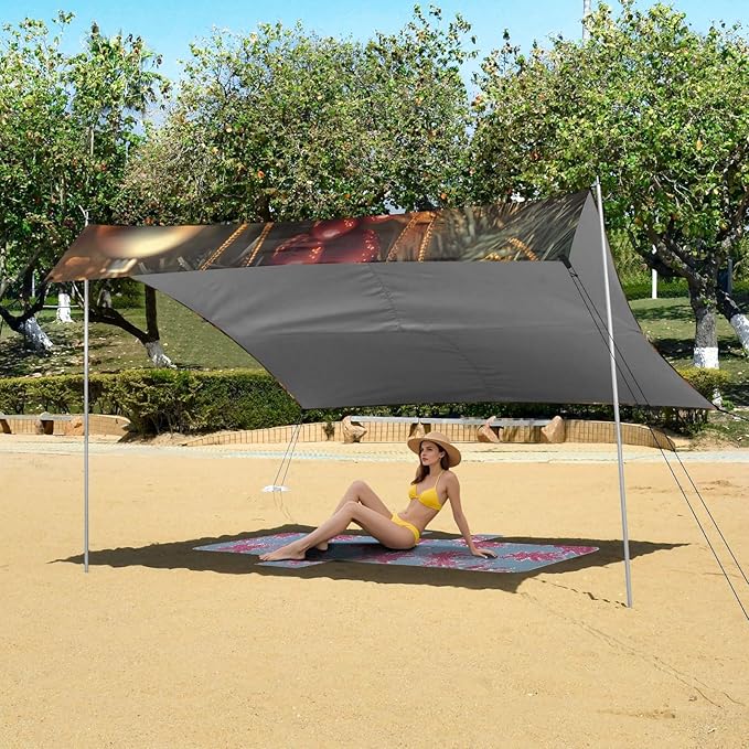ALAZA Christmas Bell Beach Tent Sun Shelter Portable Canopy Sunshade for Outdoor Camping Picnics Backyard Fun 10x9 ft