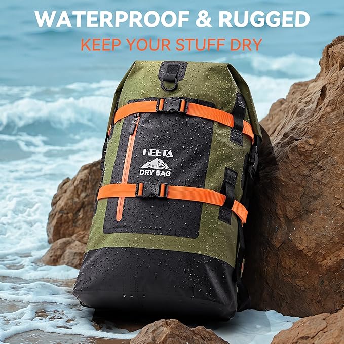 HEETA Dry Bags Waterproof Backpack 40L for Men &amp Women Roll Top Heavy Duty Cushioned Hiking Backpack for Kayaking Boating Paddle Boarding Fishing Travel Camping Beach Vacation Cruise Ship Essenti