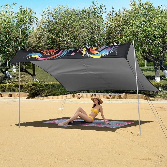 ALAZA Border Dog Beach Tent Sun Shelter UPF50+ Protection Beach Shade Canopy w/ 4 Sandbags for Outdoor Camping Fishing Backyard Fun Picnic 10x9 ft