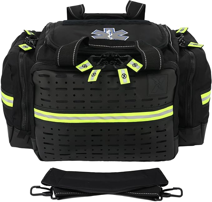 Lightning X Personalized EMT Trauma Bag – Large ALS Medical Bag with 6 Color-Coded Pouches MOLLE Panel Waterproof Bottom Reflective EMS Gear Custom Embroidered Name or Logo | LXMB35