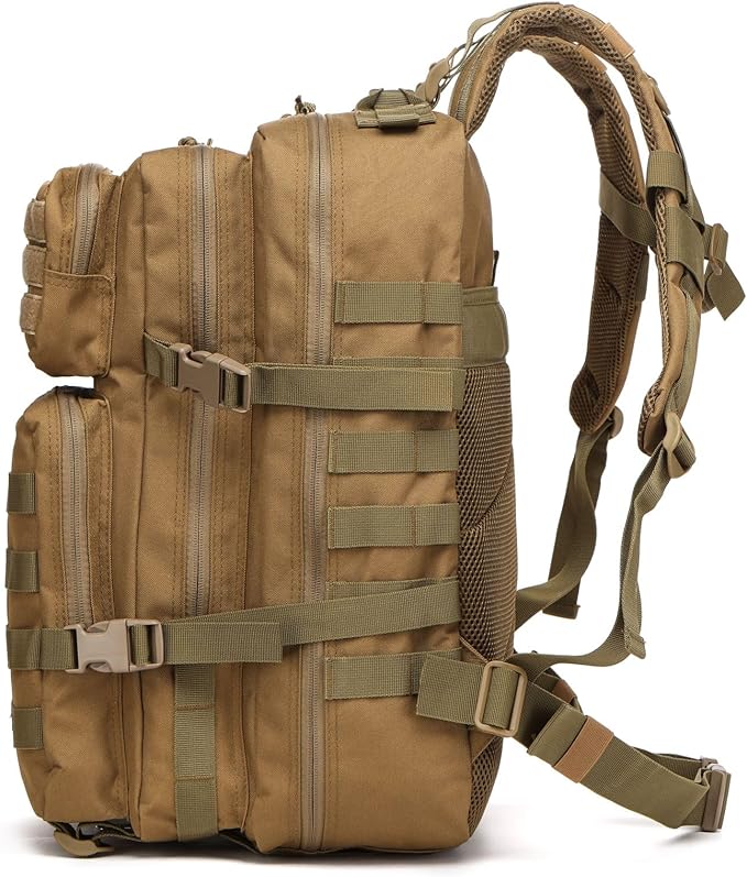50L Sturdy Waterproof Fishing Hunting Bag Outdoor Military Tactical Sports Fitness Camping Hiking GYM Bag Backpacks (Khaki)