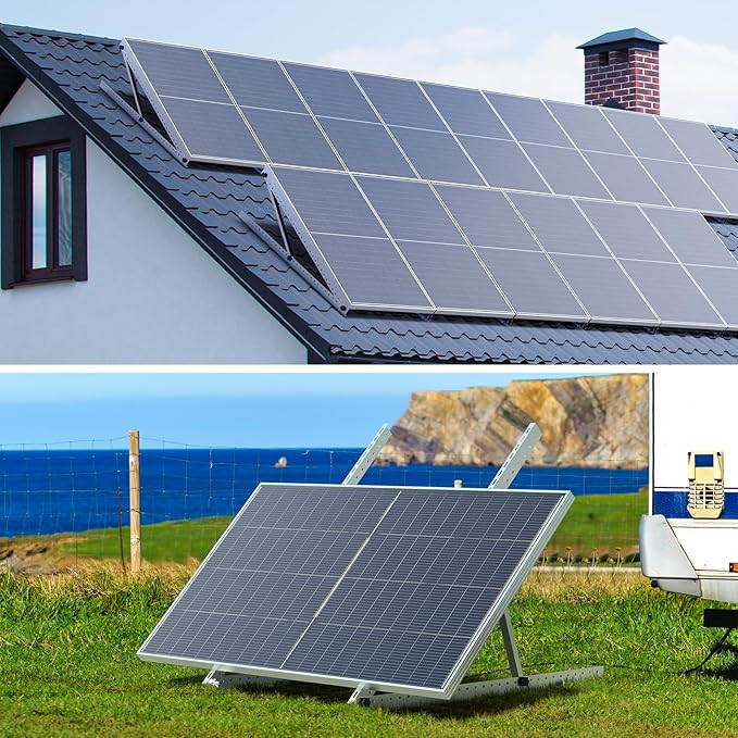 41in Adjustable Solar Panel Mount Brackets with Foldable Tilt Legs Aluminum Mounting Stand for 100W-400W Panels Roof RV Boat Off-Grid Systems (2 Sets)