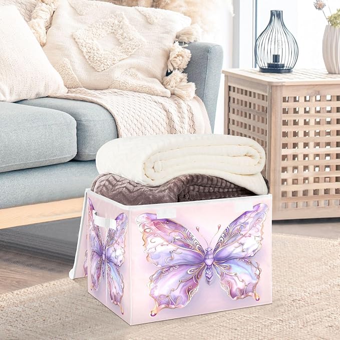 MNSRUU Containers Baskets with Lids Magical Butterfly Foldable Storage Bins Organizer with Lid Collapsible Storage Boxes for Home Bedroom Closet Office