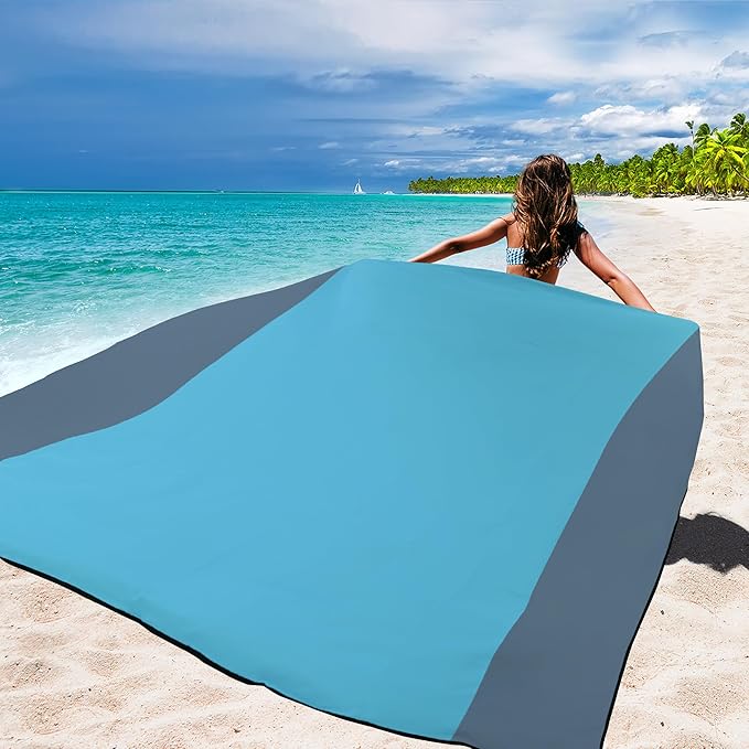 WIWIGO Beach Blanket Waterproof Sandproof Beach Mat 79 X 83/10'x9'for 2-8 Adults Quick Drying Outdoor Picnic Mat Beach Accessories for Travel Camping Hiking