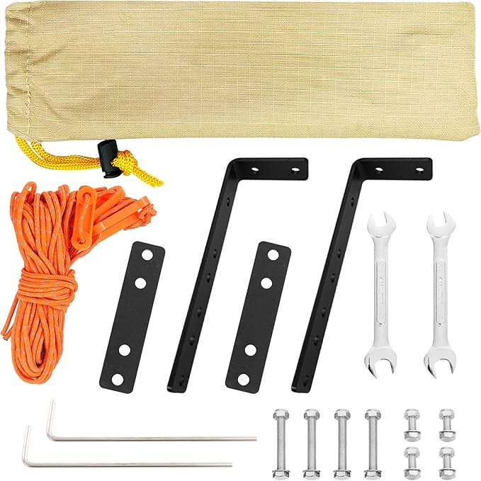 ALL-TOP Vehicle Awning Mounting Hardware Stainless L-Shape Bracket Installation Kit for Awning DIY &amp Replacement with Reflective Camping Ropes