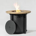 30'' Concrete Round Gas Fire Pit 50000 BTU Steel Outdoor Fire Tables Fire Table with Lid Add Warmth &amp Ambience to Gatherings and Parties On Patio Deck Garden Backyard.
