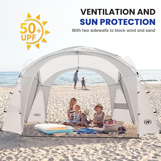 UNP Easy Beach Tent Pop Up Canopy UPF50+ Tent with Side Wall Ground Pegs and Stability Poles Sun Shelter Rainproof Waterproof for Camping Trips Backyard Fun Party Or Picnics