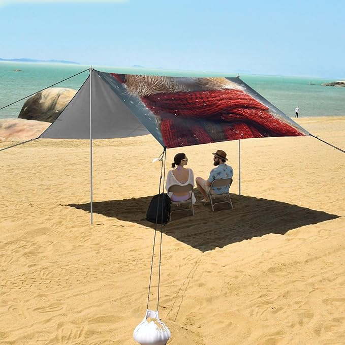 ALAZA Christmas Hamster Beach Tent Sun Shelter UPF50+ Protection Beach Shade Canopy w/ 4 Sandbags for Outdoor Camping Fishing Backyard Fun Picnic 10x9 ft