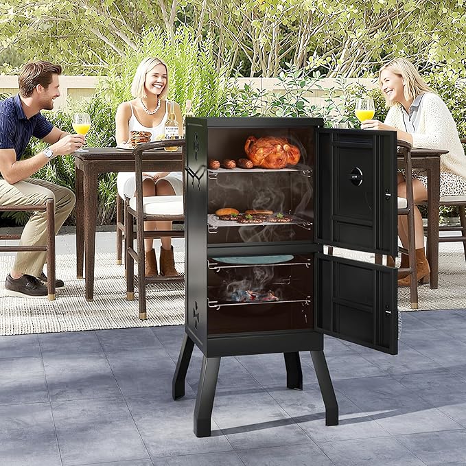 Happygrill Charcoal Grills 40 Vertical BBQ Smoker Grill with Built-in Thermometer Adjustable Air Dampers Removable Water Pan &amp Grill Grates for Backyard Picnics Party Outdoor Camping