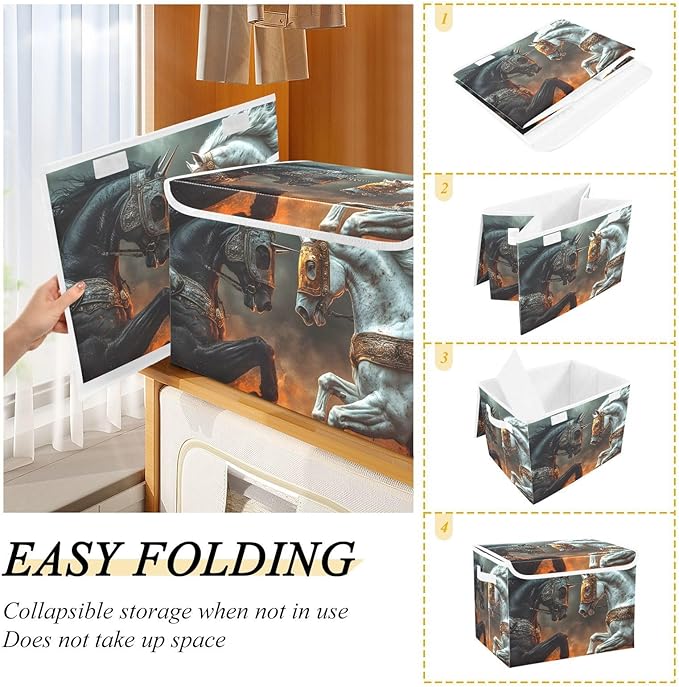 Storage Cube with Lid Horses Print 16.5×12.6×11.8 IN 1 Pack Collapsible Large Capacity Foldable Storage Basket Bin Organizer
