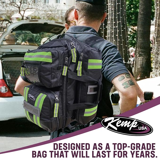 Kemp USA Ultimate EMS Backpack Military &amp Police Tactical Medical Bag EMT Survival Gear Organizer Fits BLS/ALS Equipment &amp D Tank Oxygen Cylinder Black