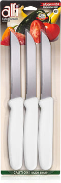 Alfi All-Purpose Knives Aerospace Precision Pointed Tip - Home And Kitchen Supplies - Serrated Steak Knives Set | Made in USA (Classic White)