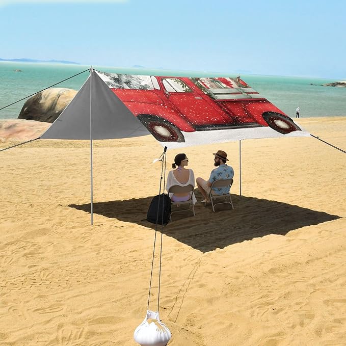 ALAZA A Red Truck Beach Tent Sun Shelter Portable Canopy Sunshade for Outdoor Camping Picnics Backyard Fun 10x9 ft