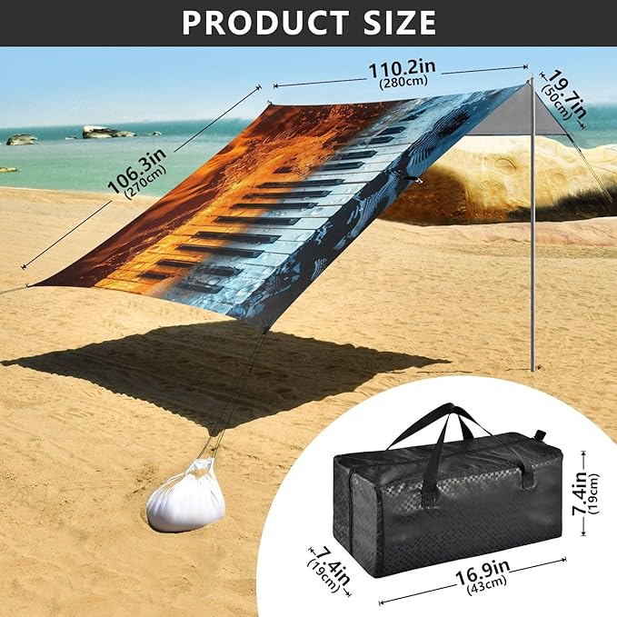 ALAZA Fire Water Piano Keys Beach Tent Sun Shelter Portable Canopy Sunshade for Outdoor Camping Picnics Backyard Fun 10x9 ft