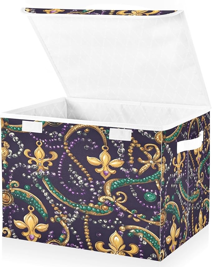 Graffiti Mardi Gras Jewelry Pattern1734947396456 Foldable Storage Baskets Fabric Boxes with Handle Organizers with Flip-Top Lids Storage Bins for Home Bedroom Office