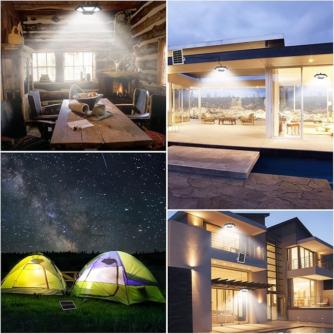 Aqonsie Solar Shed Light Indoor Outdoor 180LED Dual Head Solar Powered Pandent Daytime Work Lights with 5 Lighting Modes &amp 3 Timers Solar Indoor Lights Motion Sensor with Remote for Shed Barn Gar