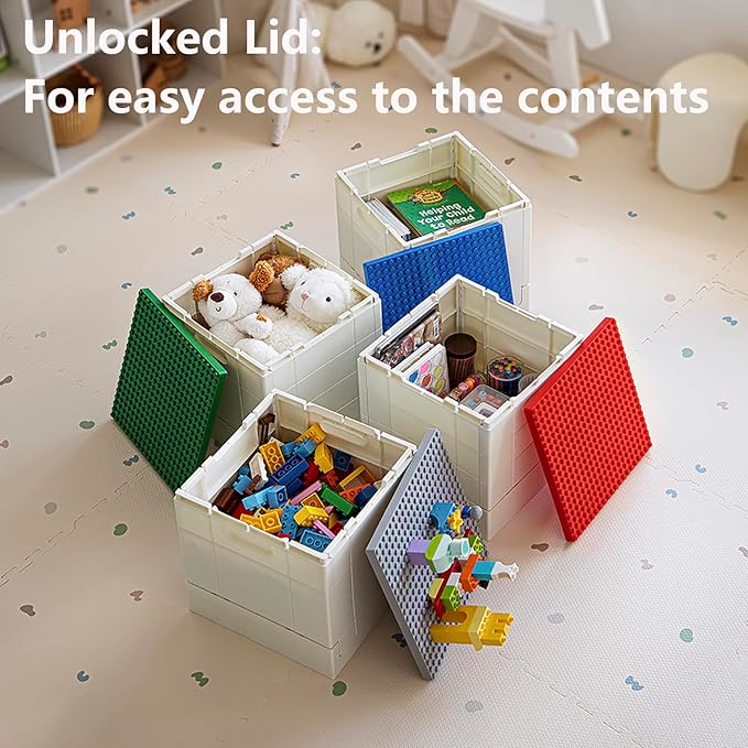 SHIMOYAMA Collapsible Storage Box with Large Building Base for Duplo Blocks 26 Qt. Foldable Storage Bin (Dark Green)