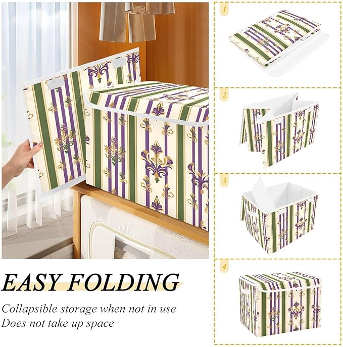 Carnival Stripes Background Fabric Storage Bins with Lids and HandleFoldable Storage Bins with LidsCloset Organizers for Clothes Storage Room Organization Office Storage Chest Organizer