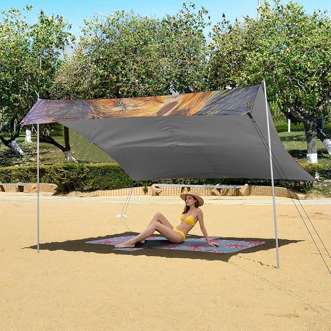 ALAZA Horse Head Crayon Drawing Beach Tent Sun Shelter UPF50+ Protection Beach Shade Canopy w/ 4 Sandbags for Outdoor Camping Fishing Backyard Fun Picnic 10x9 ft