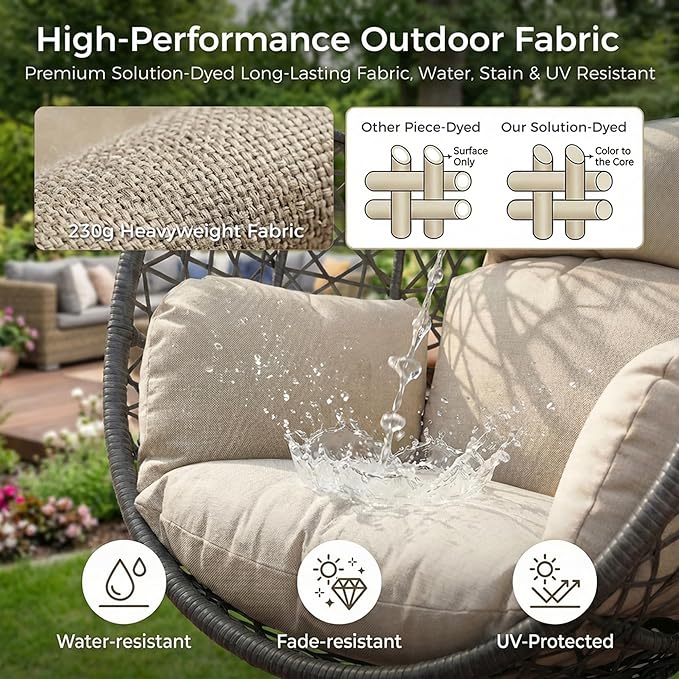 RADIATA Oversized Hanging Egg Chair with Stand Large Indoor Outdoor Swing Chair with Cushion 350lbs Wicker Bird Nest Eggshell Basket Chairs Patio Swinging Hammock Chair for Bedroom Garden Beige