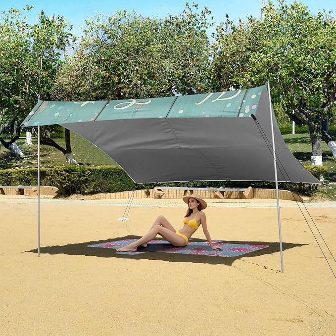 Beach Canopy with Windproof Ropes &amp Sandbags Beach Tent Sun Shade Sun Shelter for Camping Trips Fishing Backyard Fun or Picnics Happy Easter
