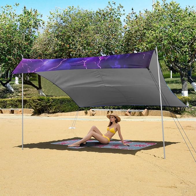 ALAZA Blue Purple Lightning Electricity Cross Lightning Beach Tent Sun Shelter Portable Canopy Sunshade for Outdoor Camping Picnics Backyard Fun 10x9 ft