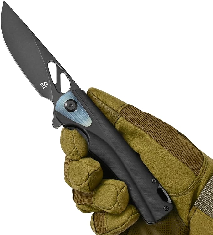 Sitivien ST165 Folding KnifeK110 Steel Blade with G10 Handle EDC Tool Knife Pocket Knife for Outdoor CampingHikingFishing(Black)