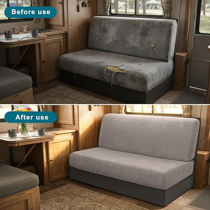 KRFOONN RV Dinette Cushion Covers Stretch Camper Cushions Covers Replacement Couch Cushion Slipcovers Washable Loveseat Slipcovers for Travel Trailer Couch (2 Backrest Cover &amp 2 Bench Cover T5)