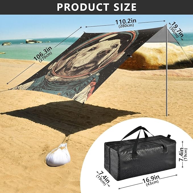 ALAZA Labrador Astronaut Space Beach Tent Sun Shelter Portable Canopy Sunshade for Outdoor Camping Picnics Backyard Fun 10x9 ft